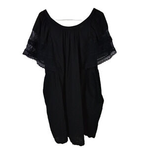 Old Navy Dress Women's XL Black Eyelet Flutter Sleeve Boho Minimalist Swing